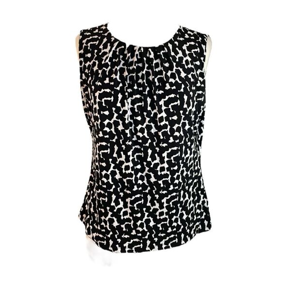 Calvin Klein Sleeveless Pleated Neckline Blouse | black and white | size L - Picture 1 of 9